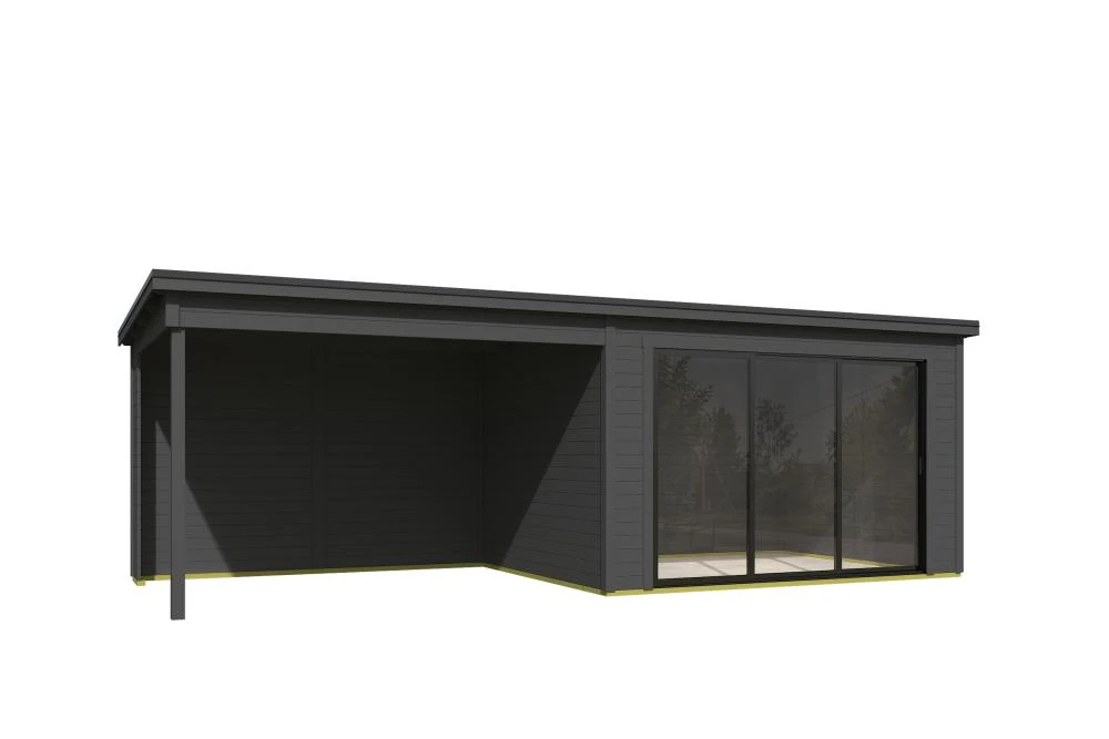 Outdoor Life Blokhut Pernilla met Overkapping Carbon Grey 385 x 295 cm - Afbeelding 2